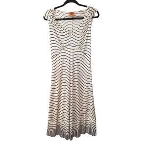 Tory Burch 100% Silk Cream Navy Stripe Signature Dress Small